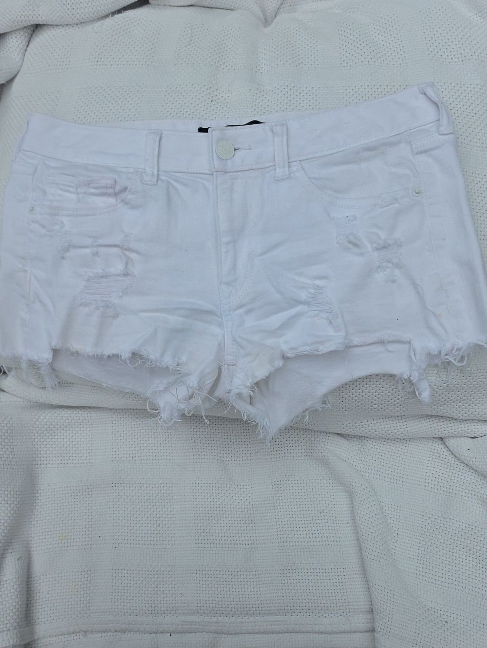 EXPRESS White Distressed Denim Shorts